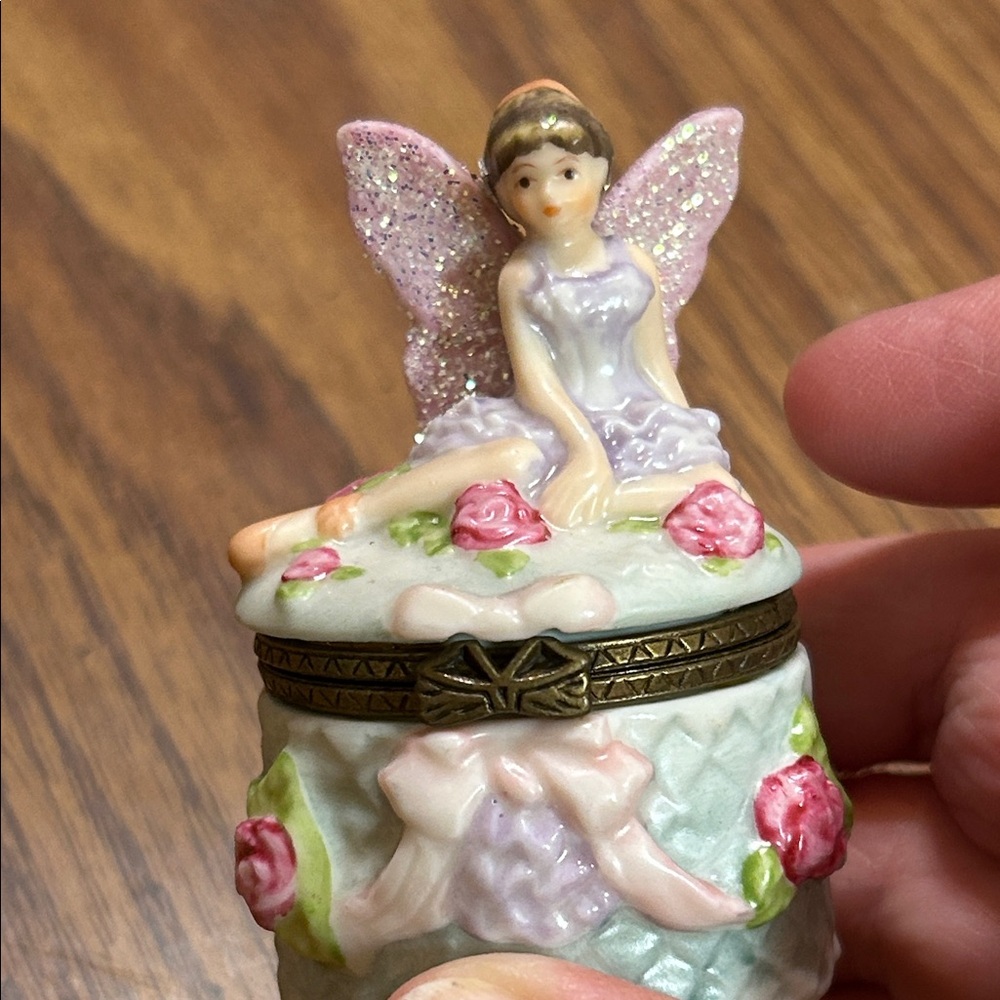 Porcelain Fairy Trinket Box with Purple Glitter Wings